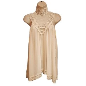 Altar'd State Lace Sleeveless Blouse Medium Beige